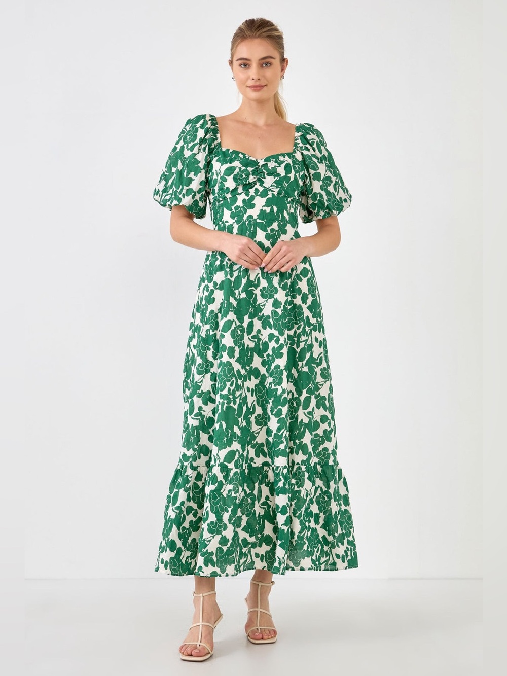 BOHOBLUE Floral Print Green Maxi Dress. Size: Large.